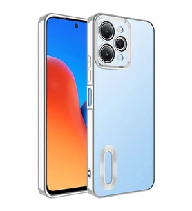Xiaomi Redmi 12 Kılıf Logo Yeri Açık Kamera Lens Korumalı Renkli Kenarlı Şeffaf Silikon (Gümüş)