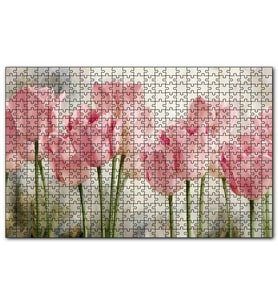Cakapuzzle Pembe Laleler Yağlıboya Puzzle Yapboz MDF (Ahşap) (255 Parça)