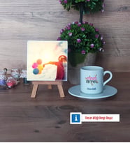 Fransızca Öğretmeni Fotoğraflı Dekoratif Taş, Ahşap Altlıklı Türk Kahvesi Fincanı Hediye (Model 2)