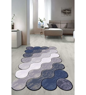 Dijital Baskılı Kaymaz Taban Yıkanabilir Lazer Kesim Salon Halısı Yolluk NLZR-HT-1222 (Lacivert)