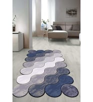 Dijital Baskılı Kaymaz Taban Yıkanabilir Lazer Kesim Salon Halısı Yolluk NLZR-HT-1222 (Lacivert)