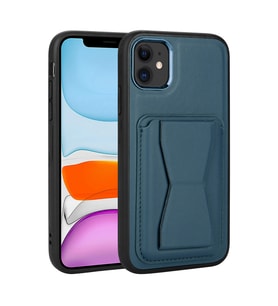 Apple iPhone 12 Kılıf Kartlıklı Standlı Suni Deri Zore Memo Kılıf (Lacivert)