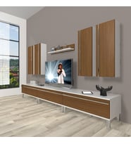 Decoraktiv Eko 8d Mdf Krom Ayaklı Tv Ünitesi Tv Sehpası (Beyaz - Ceviz)