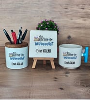 Matematik Mühendisi Hediye Sepeti Kupa Bardak T Kulplu, Kalemlik ve Dekoratif Taş Mühendisler Günü Hediyesi (Model 3)