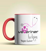 Kişiye Özel Veteriner Hekim 2 Tasarımlı Turuncu Kupa Bardak (Kırmızı)