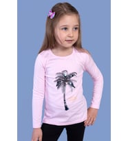 Toontoy Kız Çocuk Palmiye Baskılı Pul İşlemeli Tişört (Açık Pembe)