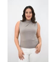 Kadın Büyük Beden Drape Detaylı Dik Yaka Bluz 1851-25 (Vizon)