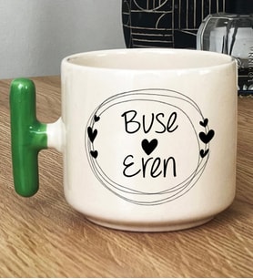 Kişiye Özel İki İsim Yazılı Hediye T Kupa Bardak Sevgililer Günü Hediyesi (Yeşil)