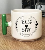 Kişiye Özel İki İsim Yazılı Hediye T Kupa Bardak Sevgililer Günü Hediyesi (Yeşil)
