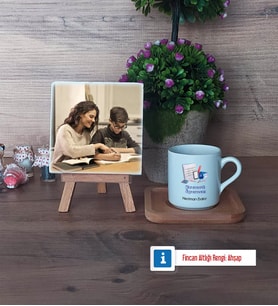 Matematik Öğretmeni Fotoğraflı Dekoratif Taş, Ahşap Altlıklı Türk Kahvesi Fincanı HediyeÖğretmenler Günü Hediyesi (Model 1)