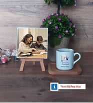 Matematik Öğretmeni Fotoğraflı Dekoratif Taş, Ahşap Altlıklı Türk Kahvesi Fincanı HediyeÖğretmenler Günü Hediyesi (Model 1)