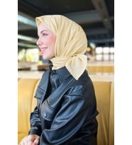 Logolu İpek Koton Jakar Eşarp 7071976-933 (Açık Kahverengi)
