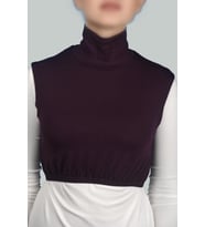 Sıfır Kol Balıkçı Yaka Tam Boğazlı Likralı Penye Kadın Yarım Body (Mürdüm)