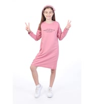 Toontoy Kız Çocuk Bisiklet Yaka Düşük Kol Yazı Baskılı Elbise (Kırmızı)