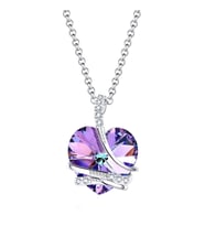 Monemel Swarovski Taşlı Mavi Kalp Kolye (Beyaz Altın Kaplama) N0404 Istanbul Aynı Gün Teslimat, Anneler Günü Hediyesi, Sevgiliye Hediye (Lila)