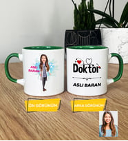 Kişiye Özel Karikatürlü Doktor Hediye Kupa Bardak Kadın Doktora Hediye Tıp Bayramı Hediyesi (Yeşil)