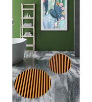 EVDEYA Dijital Yıkanabilir Çizgili Modern İkili Banyo Paspas Yuvarlak Klozet Takımı, YKLOZET-50-KIRMIZI, (Turuncu)