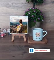 Anneye Hediye Fotoğraflı Dekoratif Taş, Ahşap Altlıklı Türk Kahvesi Fincanı Hediye (Model 1)