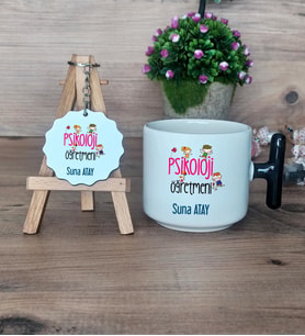 Psikoloji Öğretmeni Hediye Seti Kupa Bardak T Kulplu ve Anahtarlık Öğretmenler Günü Hediyesi (Model 6)