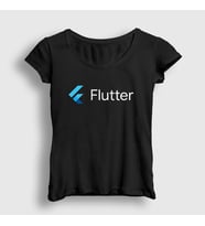 Presmono Kadın Beyaz Logo Flutter Yazılım Programlama T-Shirt 442721tt (Siyah)