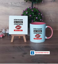 Kadın Öğretmene Hediye Dekoratif Taş, Kupa Bardak Kırmızı Hediye (Model 5)