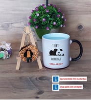 Sevimli Panda Kupa Bardak Beyaz ve Fotoğraflı Ahşap Anahtarlık Hediye (Model 9)