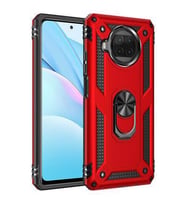 Xiaomi Redmi Note 9 Pro 5G Kılıf Yüzüklü Standlı Manyetikli Armor Zırh (Kırmızı)