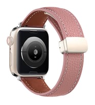 Apple Watch 10/11 42mm-38/40/41mm Kordon Magnetli PU Deri Kordon 2/3/4/5/6/se/7/ (Pembe)
