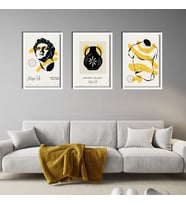 3'lü Ahşap Lamine Çerçeveli Mdf Tablo Modern Antik Heykel (Beyaz)