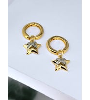 VİP Seri Çift Renk Zirkon Taşlı Yıldız Figürlü X Küpe (Gold)