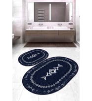Dijital Baskılı Kaymaz Taban Yıkanabilir Oval 2'li Klozet Takımı Banyo Paspası NOKZ-SD-1045 (Lacivert)