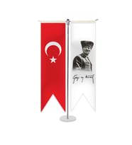 Atatürk ve Türk Bayragı T Masa Bayragı (Kırmızı-Saks)