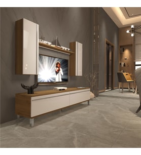 Decoraktiv Eko 7 Mdf Std Krom Ayaklı Tv Ünitesi Tv Sehpası (Pera-Beyaz)