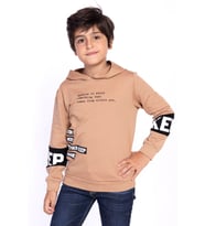 Toontoy Erkek Çocuk Kapşonlu Kolları Garnili Sweatshirt (Kahverengi)