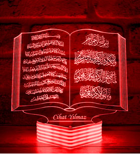 Ayetel Kürsi ve Nazar Duası Yazılı Kur'an-ı Kerim 3D Lamba (Kırmızı)