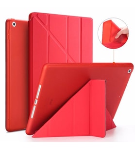 iPad 2 3 4 Kılıf Trifolding Arkası Silikon Smart A1395 A1396 A1397 A1416 A1430 A (Kırmızı)