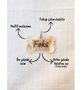 Kemik Şeklinde Renkli-Şeffaf  Kedi/ Köpek- İsimliği/ Künyesi (Beyaz)