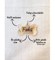 Kemik Şeklinde Renkli-Şeffaf  Kedi/ Köpek- İsimliği/ Künyesi (Beyaz)