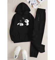 Unisex Uykucu Panda Baskılı Rahat Eşofman Takımı (Siyah)