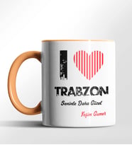 Kişiye Özel Trabzon Seninle Daha Güzel Tema Siyah Renk Kupa (Turuncu)
