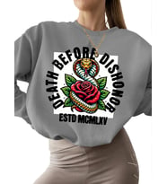 Şerefsizlik Baskılı erkek Sweatshirt 3 iplik şardonlu Sweatshirt Bej unisex kadın kalın bisiklet (Gri)
