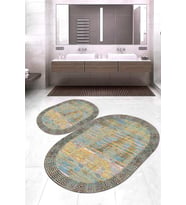 Dijital Baskılı Kaymaz Taban Yıkanabilir Oval 2'li Klozet Takımı Banyo Paspası NOKZ-HY-1273 (Çok Renkli)
