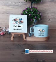 Emlakçı Dekoratif Taş, Kupa Bardak Kırmızı Hediye (Model 7)