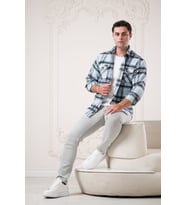 Slimfit Çift Cepli Ekoseli Pamuklu Kalın Erkek Oduncu Gömlek (Mavi)