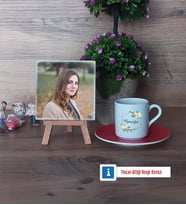 Doğum Günü Hediyesi Fotoğraflı Dekoratif Taş, Ahşap Altlıklı Türk Kahvesi Fincanı Hediye (Model 3)