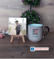 Dayıya Hediye Fotoğraflı Dekoratif Taş, Kupa Bardak Beyaz Hediye (Model 10)