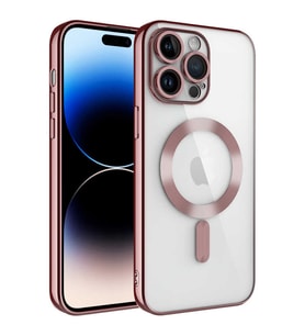 Apple iPhone 11 PRO MAX Kılıf Kamera Lens Korumalı Renkli Magsafe Şeffaf Silikon (Pembe)
