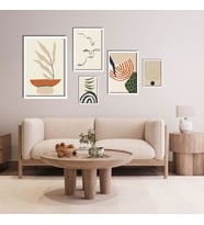5'li Ahşap Lamine Çerçeveli Mdf Tablo Seti Modern Çizgiler (Beyaz)