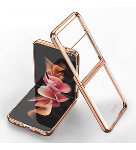 Galaxy Z Flip 3 Kılıf Zore Kıpta Metal Görünümlü İnce Kılıf (Gold)