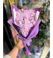 Pembe Ayıcık Buketi 7 Ayıcıklı Sevgiliye Özel Hediyelik Kelebekli A Kalite Ayıcık Buketi (Pembe)